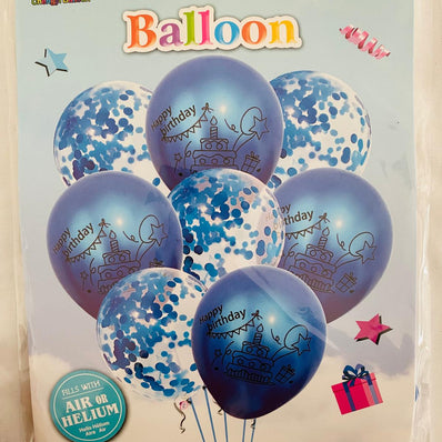 Blue / Rose Gold Birthday 8pcs Balloon Sets