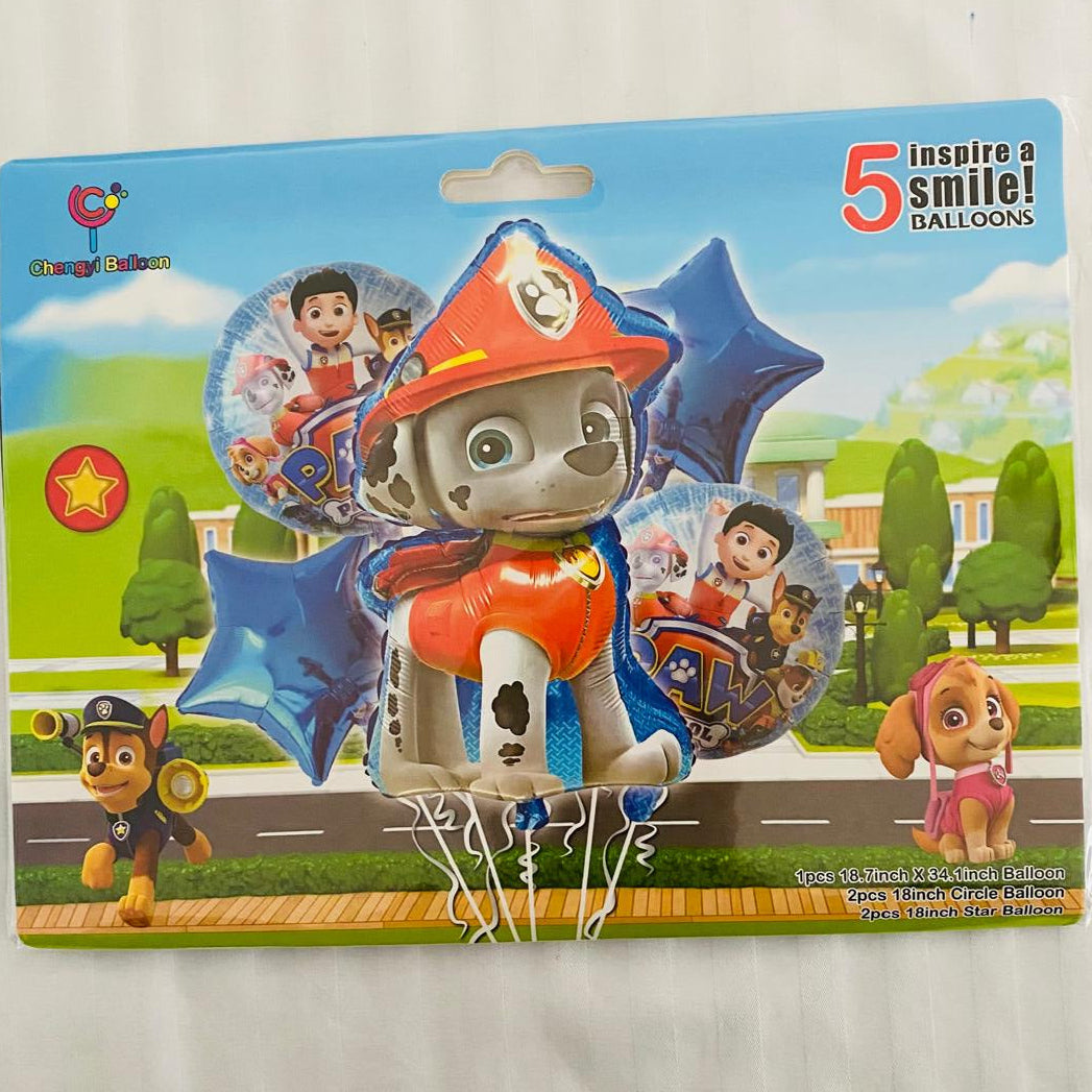 Blue / Pink Marshall Paw Patrol 5pcs Balloon Set