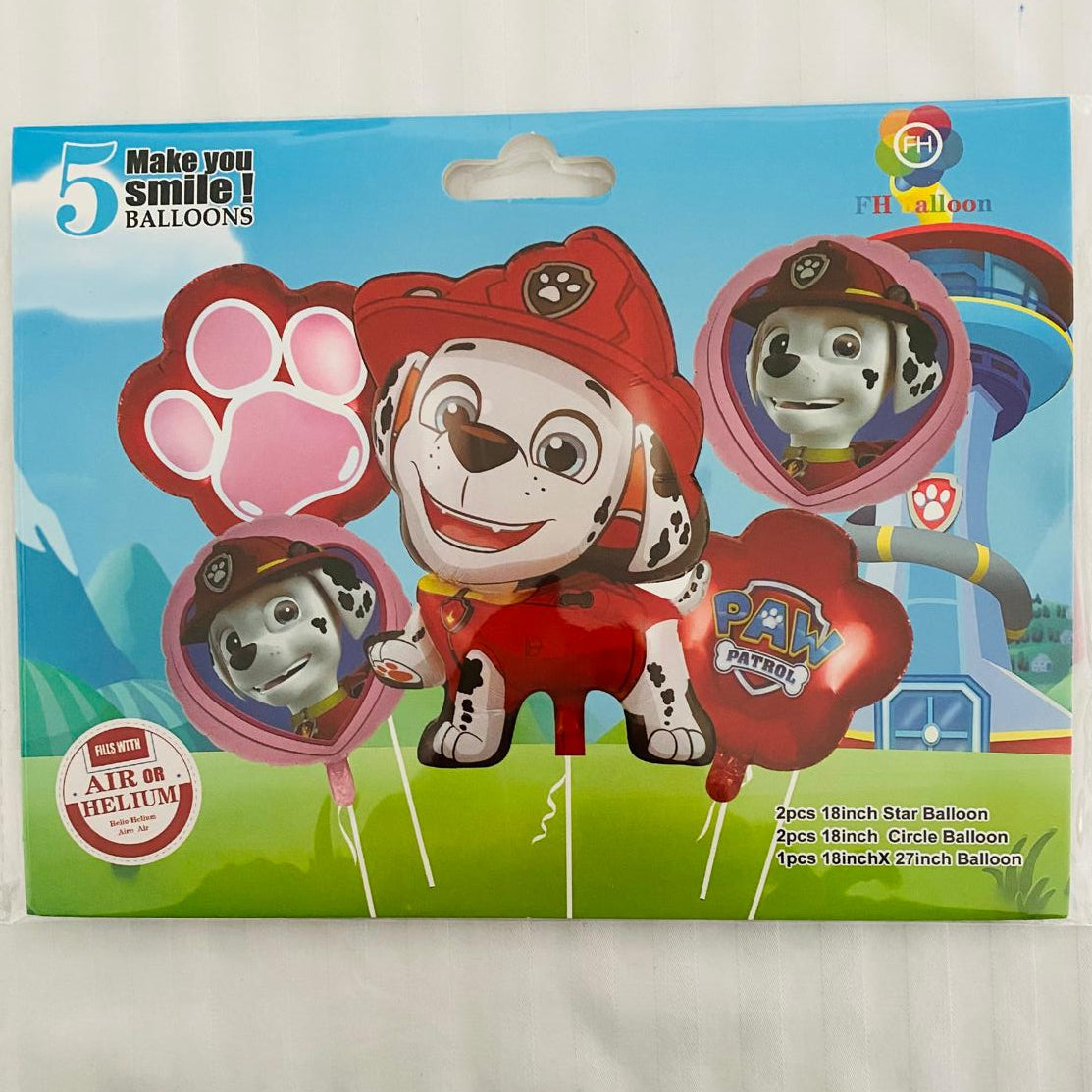 Blue / Pink Marshall Paw Patrol 5pcs Balloon Set