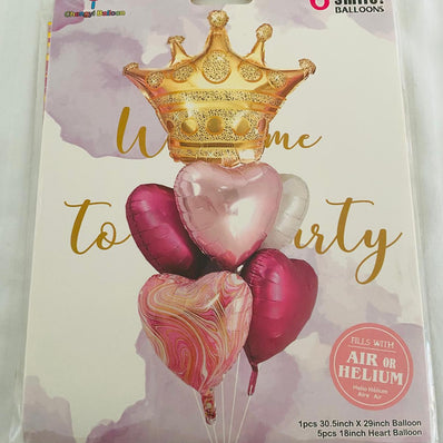 Pink & Gold Crown 6pcs Balloon Set