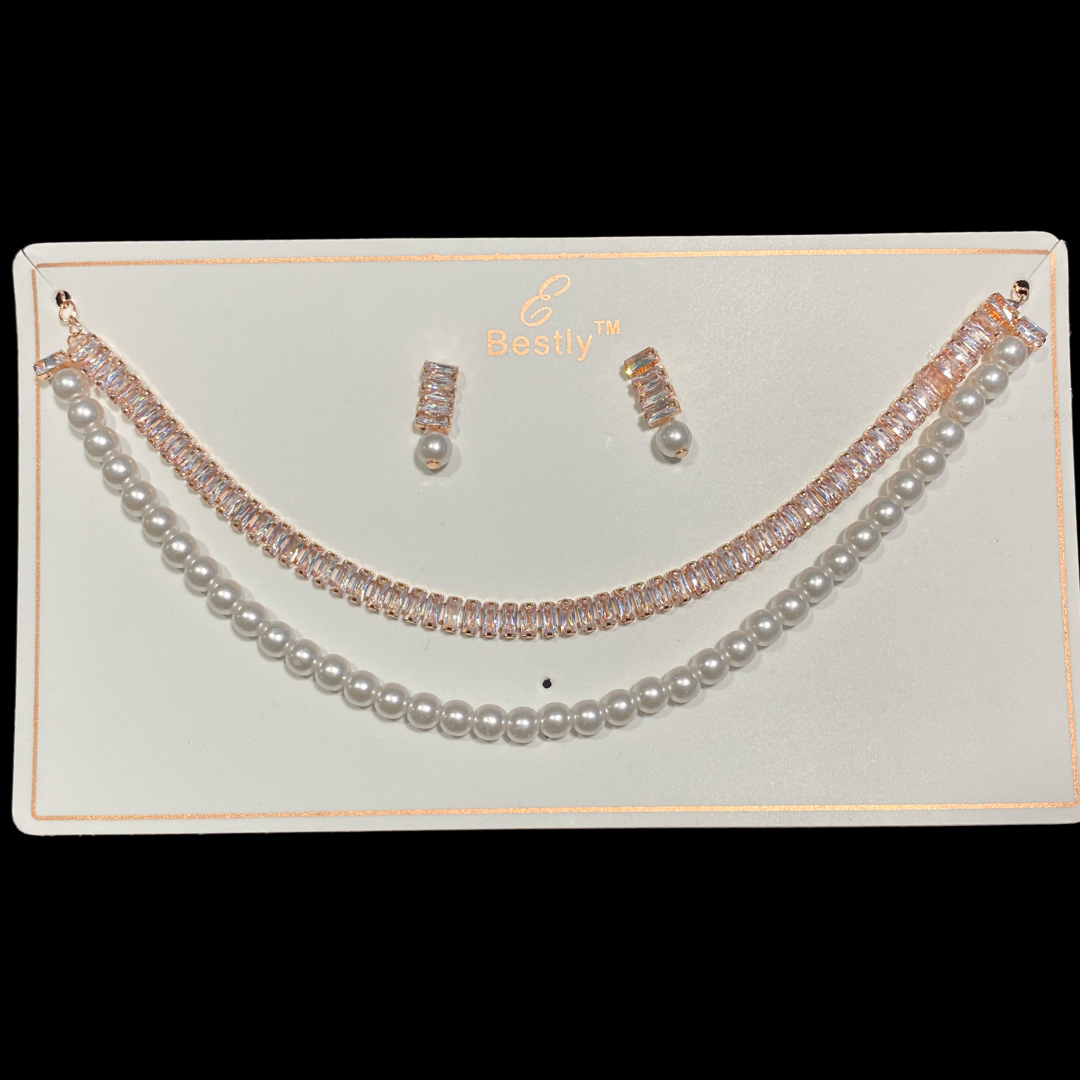 Crystal & Pearl Tennis Jewellery Set