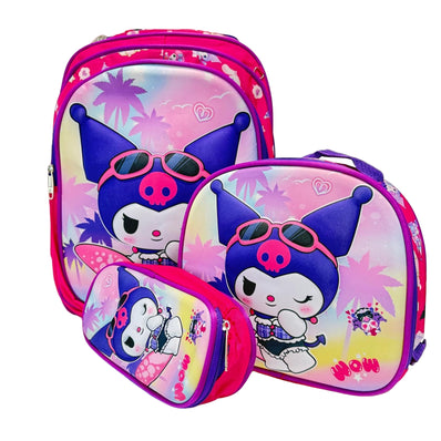 3pcs Pink School Backpack