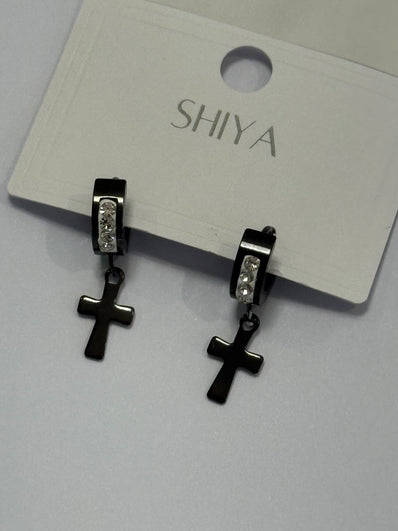 Crystal Cross Men Earrings