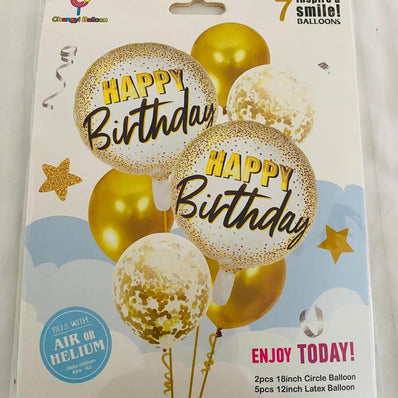Gold Happy Birthday 7pcs Balloon Set