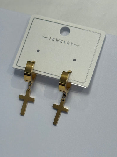 Big Gold Cross Men Earrings