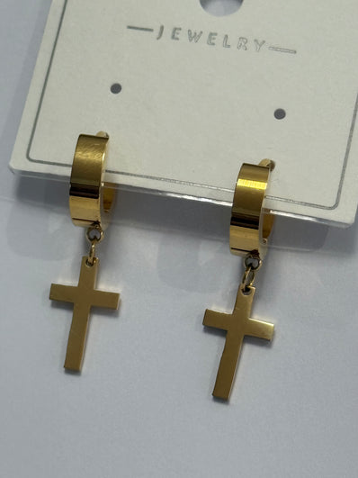 Big Gold Cross Men Earrings