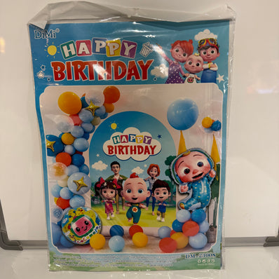 Cocomelon-themed Happy Birthday balloon decoration set