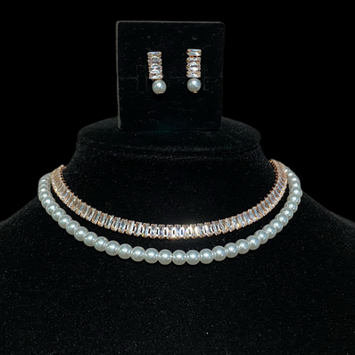 Crystal & Pearl Tennis Jewellery Set