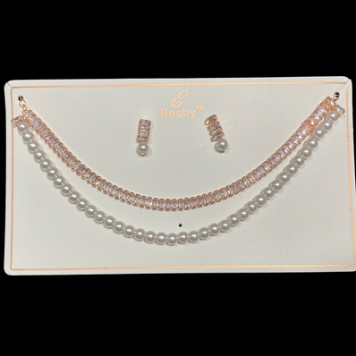 Crystal & Pearl Tennis Jewellery Set