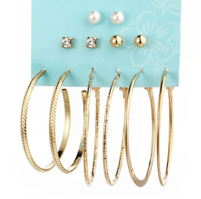 Pearl & Hoops Gold Earrings set