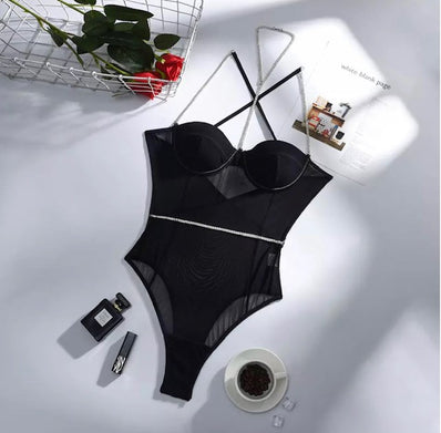 One Piece Rhinestone Bodysuit Lingerie