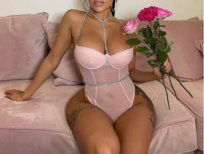 One Piece Rhinestone Bodysuit Lingerie